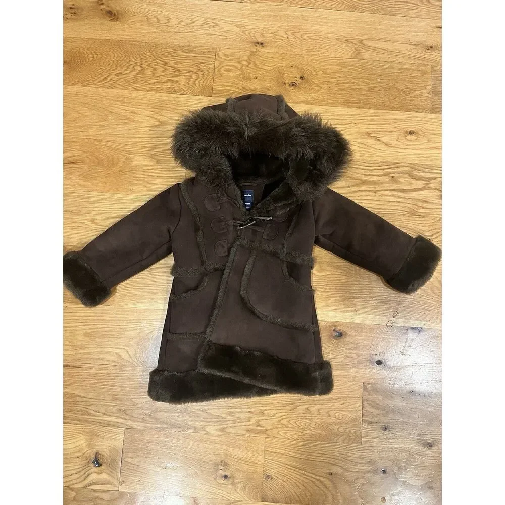 Gap 3t faux fur parka pea coat jacket‎